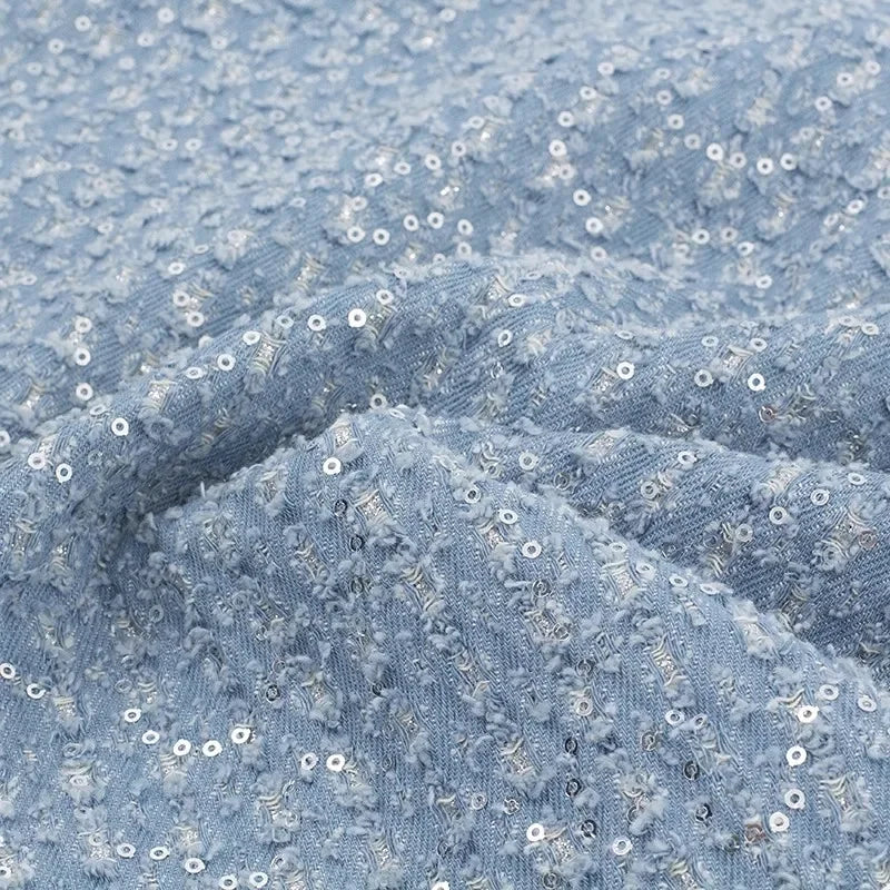 Tela vaquera lavada bordada con lentejuelas, tela gruesa cosida para abrigo, chaleco, pantalones, conjunto informal, sombrero, bolso, telas para coser