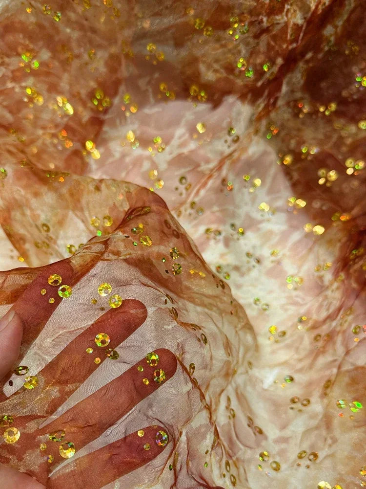 Misty Gradient Dyed Sequins Organza Fabric - Chiffon Material 140cm