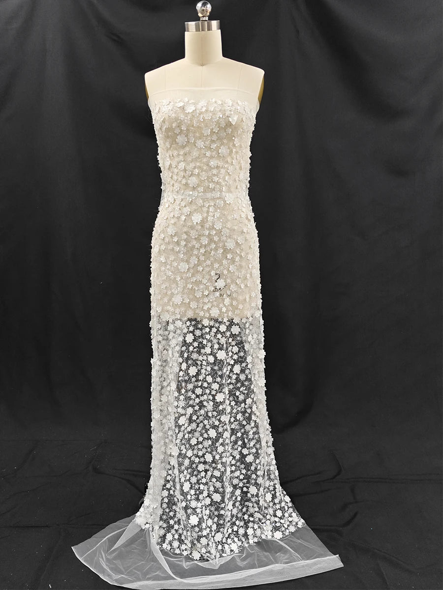 New three-dimensional flower nail bead fabric luxury embroidery flower fabric DIY handmade wedding dress children's clothing