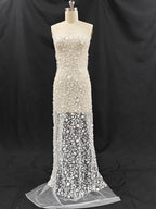 New three-dimensional flower nail bead fabric luxury embroidery flower fabric DIY handmade wedding dress children's clothing