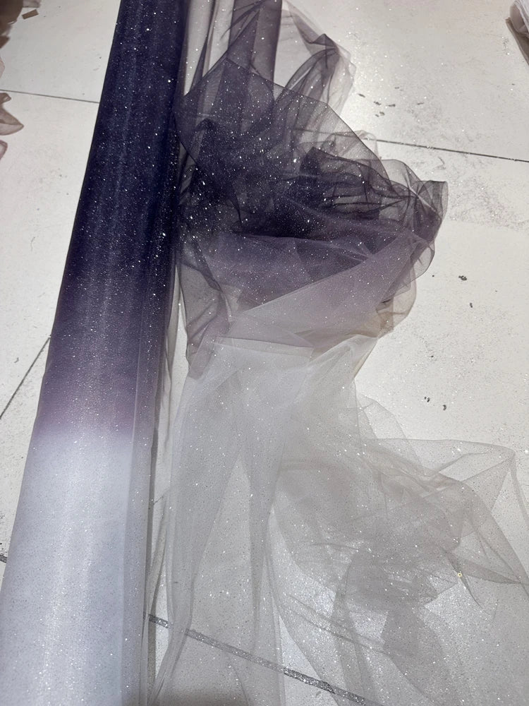 Gradient Spray Silver Shiny Sheet Soft Yarn Fine Powder Mesh Blue Red Purple Wedding Dress Fabric