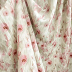 Vestido cheongsam de algodón con estampado floral degradado verde polvo para primavera/verano, tejido suave y ligero que ilumina la piel.