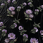 Tela de terciopelo floral con lentejuelas y cuentas de lujo - Bordado negro - Material de diseño - 130 cm