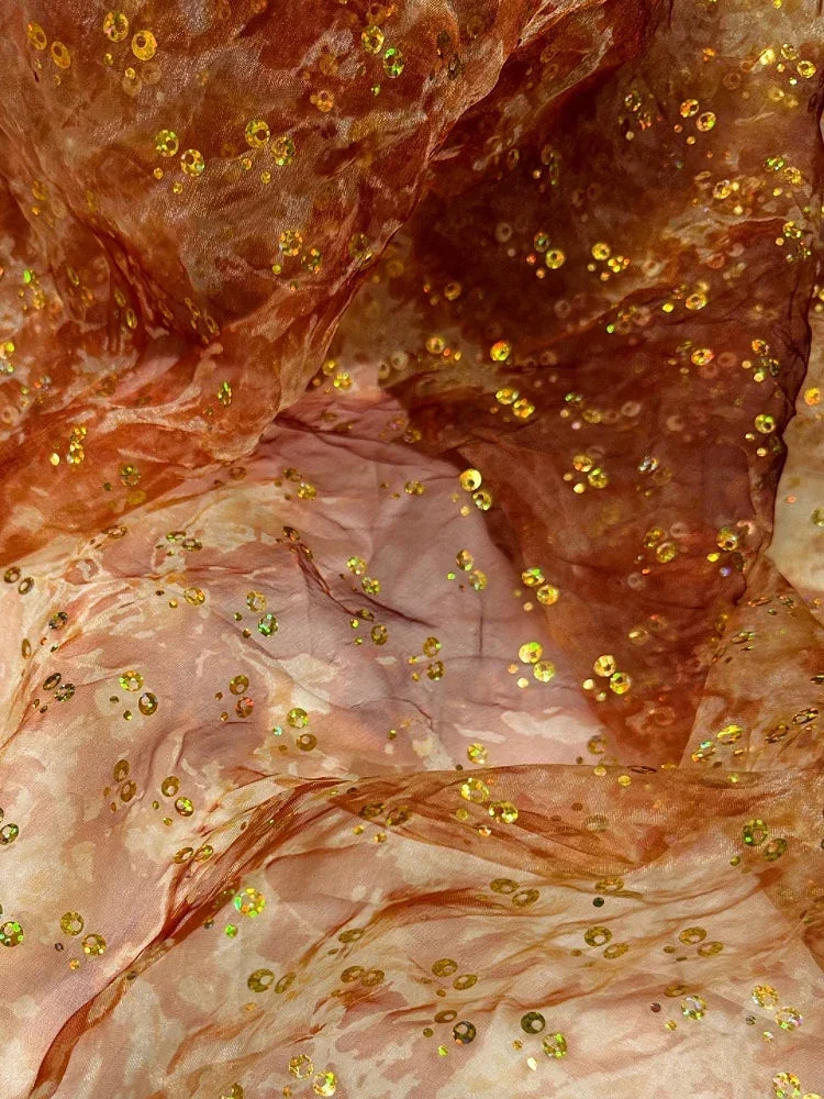 Misty Gradient Dyed Sequins Organza Fabric - Chiffon Material 140cm