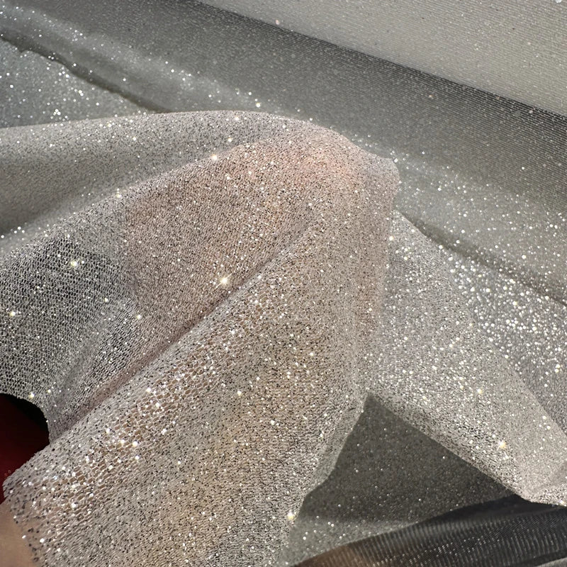Crypto Gilding Spray Silver Sterling Silver Glitter Transparent Mesh Fabric Dress Wedding Dress Home Decoration Fabric