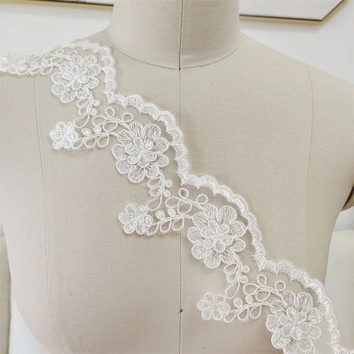 Beige Crochet Lace Embroidery - Elegant for Wedding Veils & Curtains - fabric photo 1