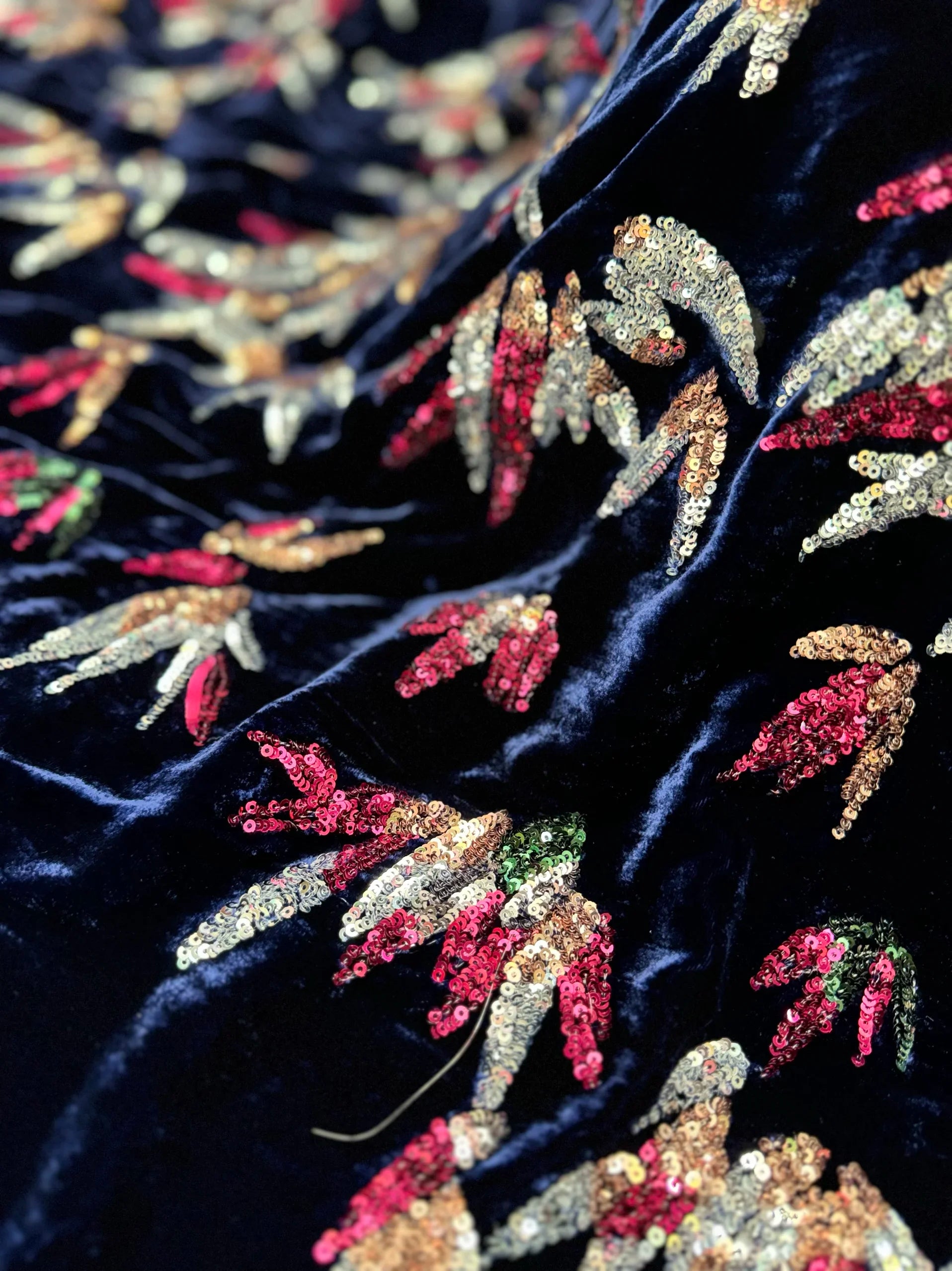 Luxury Pearl Embroidered Velvet Sequin Fabric - Designer Material 130cm Wide