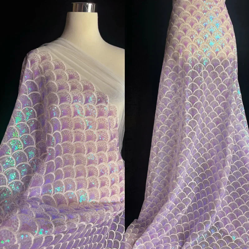Iridescent Mermaid Sequin Mesh - Holographic Fish Scale Fantasy Fabric
