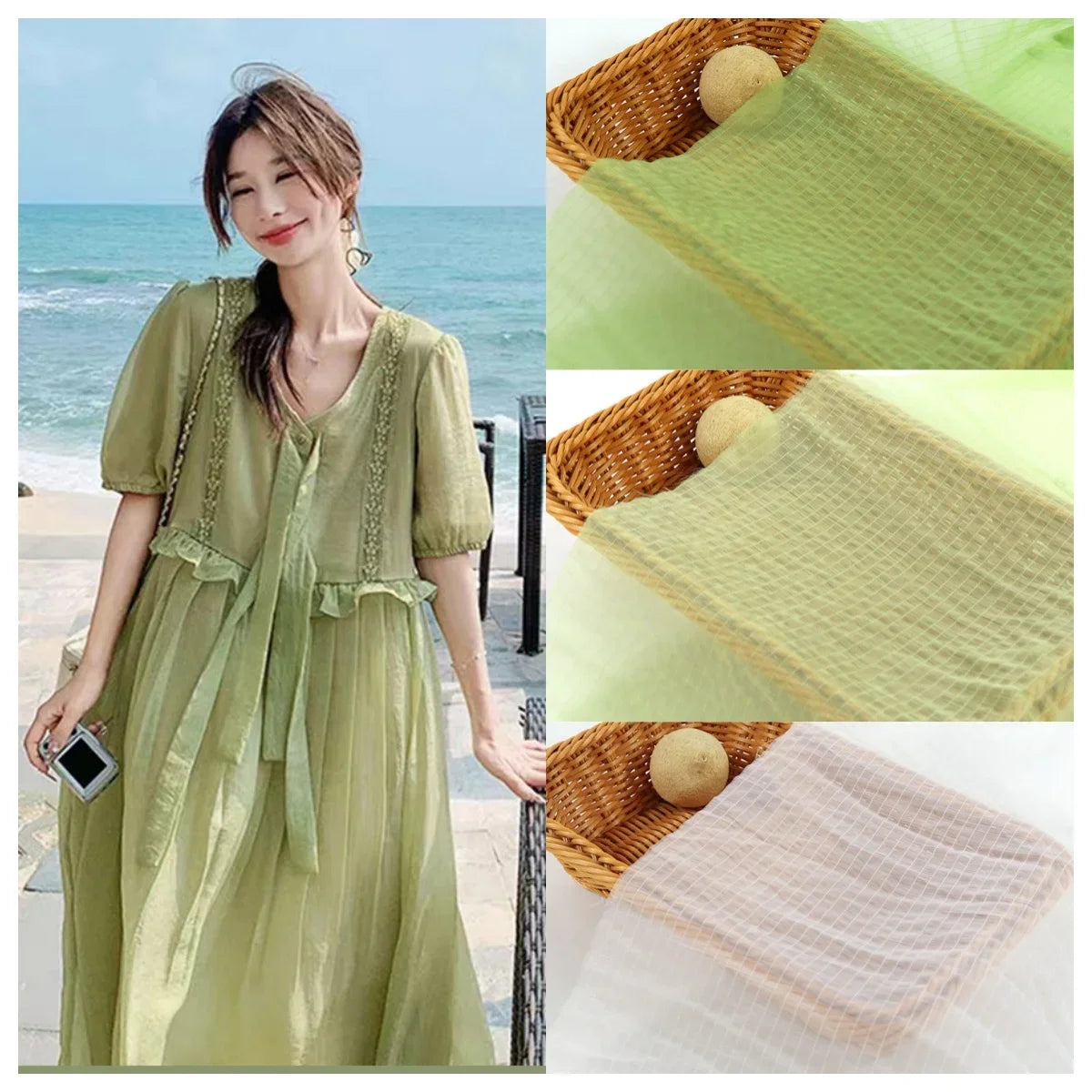 قماش التول الشفاف الرقيق ذو الفقاعات، مخطط عموديًا، أورجانزا، مادة ناعمة وخفيفة الوزن، تنورة، خياطة، ملابس حرفية إبداعية