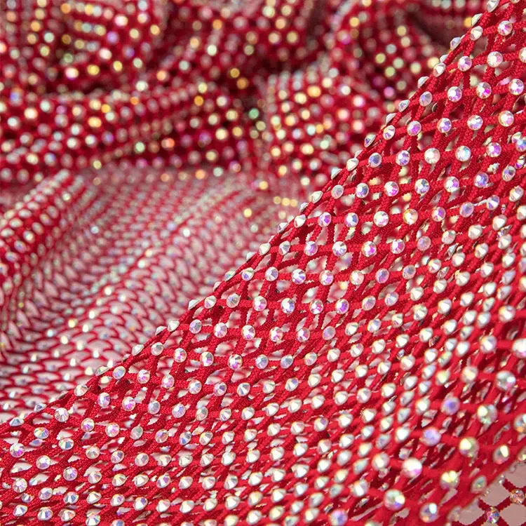 قماش شبكي مطاطي فاخر متباين الألوان للنساء فستان سهرة مخصص عالي الجودة مزين بأحجار الراين