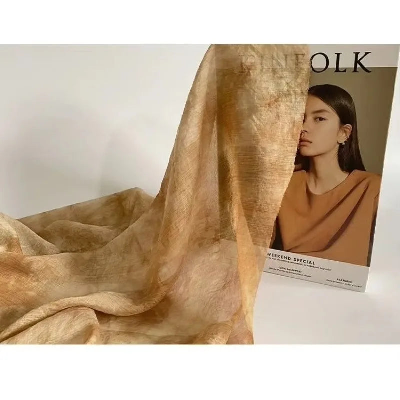 Tela de mezcla de lino y algodón, de seda semitransparente, suave, color café claro y almendra, con tinte natural, para batik, Hanfu, gasa, material para manualidades.