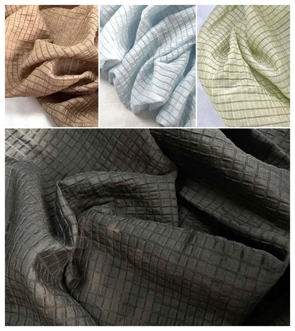 Cream Yellow Checkered Fabric Soft Breathable Textile For Summer Outfit Sewing DIY Clothing Craft Upholstery Home Decor Material