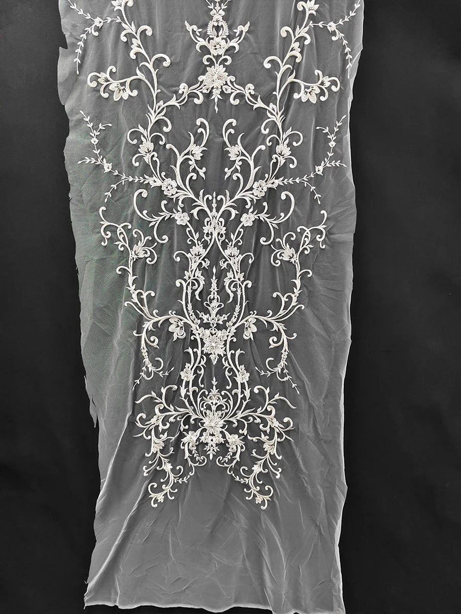 Vestido de novia, vestido de noche, accesorios qipao, hecho a mano con tela de encaje floral en el pecho blanco