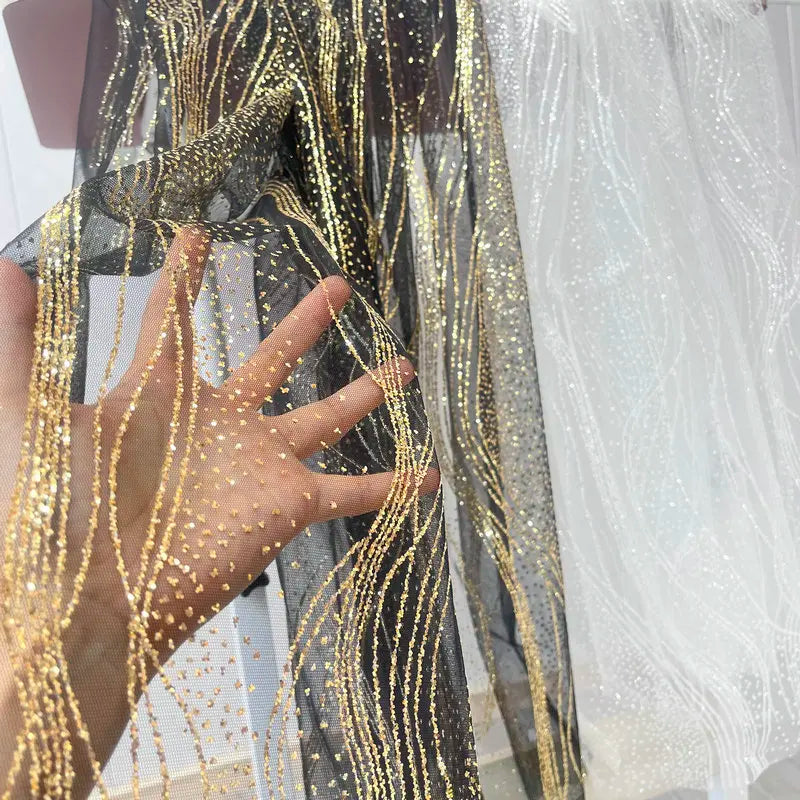 Gold Silver Wedding Fabric for Backgrounds, Ceilings, Chair Backs, and Designer Stage and Dress Material