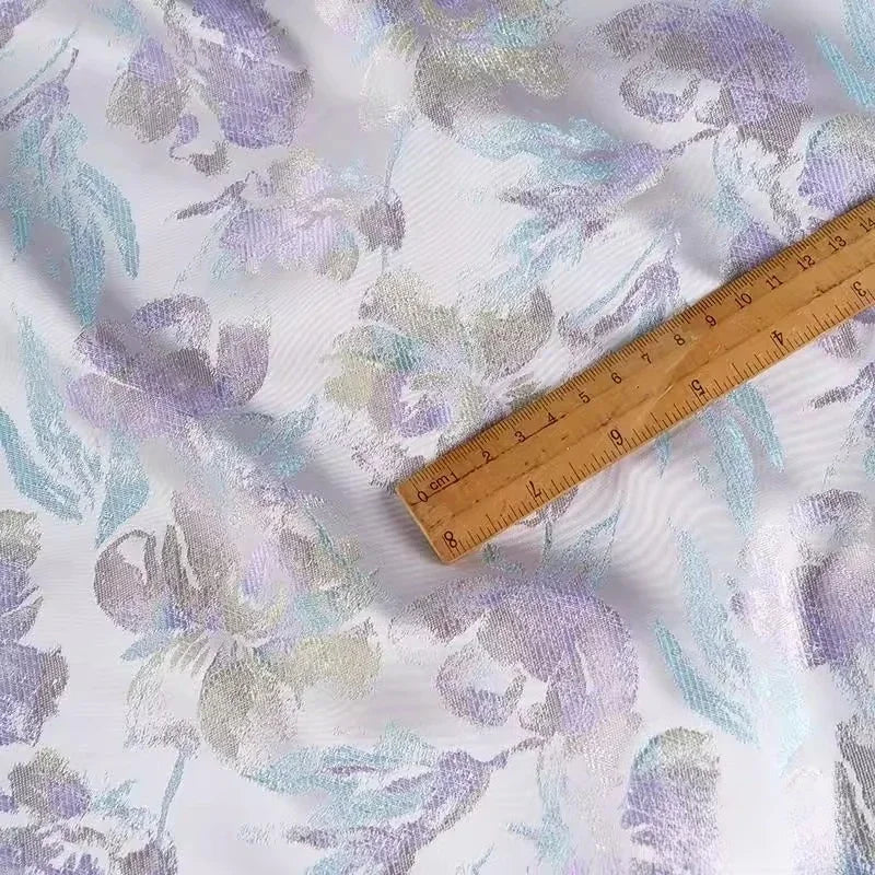 Blue Purple Tulip Flower Woven Brocade Jacquard Fabric New Chinese Style Sewing Vest Qipao Jacket Designer Fabric