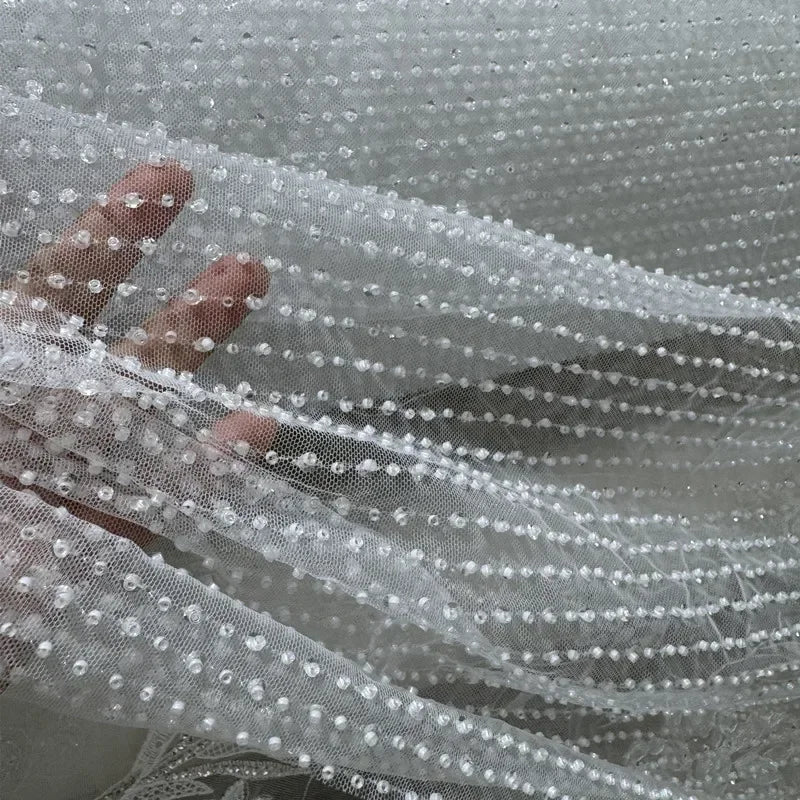 Vertical Bead Sequin Embroidery Lace Fabric - Luxurious Material 120cm