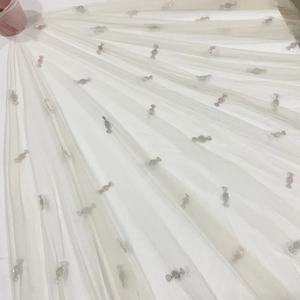 Light And Soft Bead Embroidery Fabric, Fresh And Colorful Candy Children's Clothing, Hair Accessories, Lace Mesh Skirt Fabric