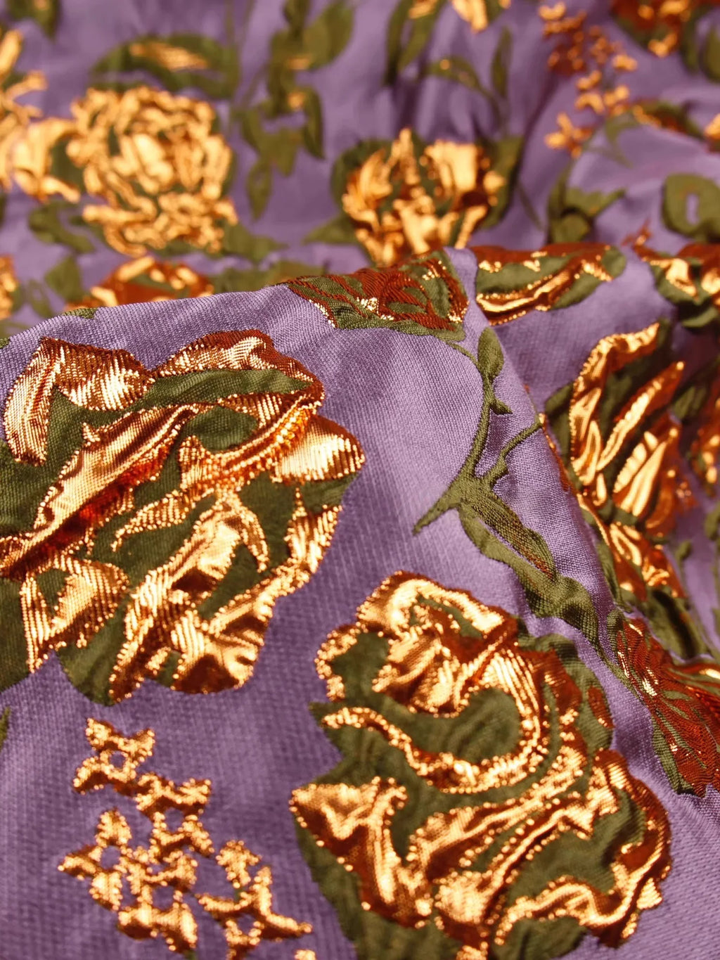 Glossy and stiff silhouette retro purple and gold flower relief jacquard fabric spring and summer skirt designer fabric DIY