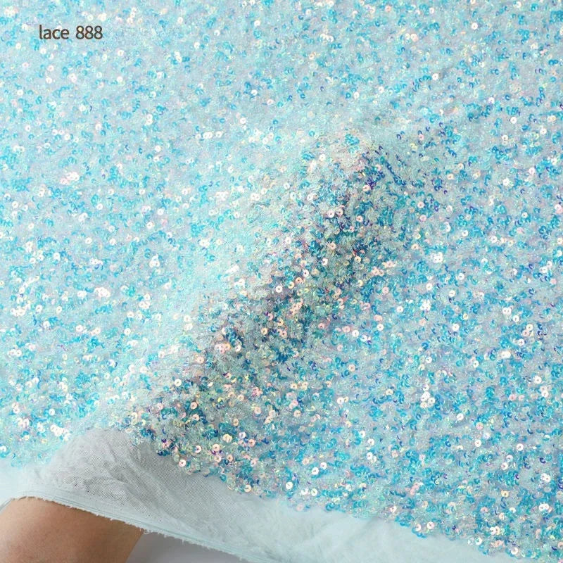 Shiny Encryption 5mm Sequin Elastic Mesh Bead Fabric Sewn Wedding Dress Evening Gown Stage Costume Fabric White Purple Black