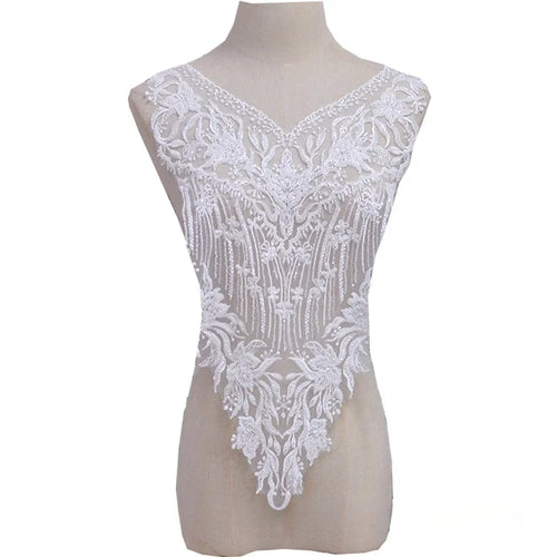 Beige Beaded Mesh Corsage - Wedding Dress Evening Gown Lace Accessories - fabric photo 2