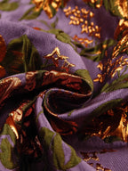 Retro Purple Gold Flower Relief Jacquard Fabric - Glossy Stiff 140cm