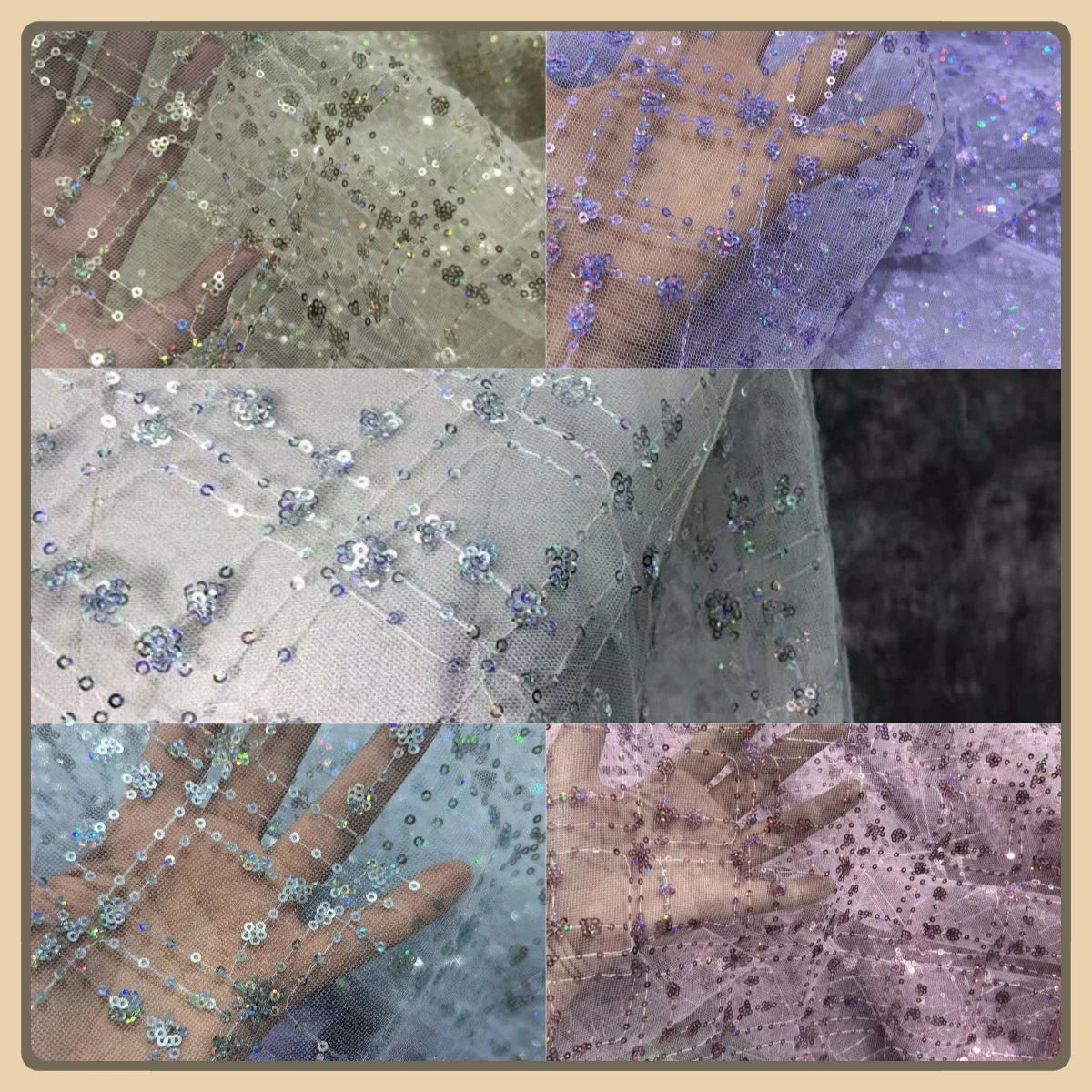 Crystal Net Lace Iridescent Silver Glitter - Princess Dress Costume DIY Mesh