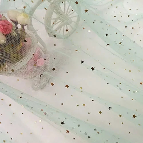 Tela de malla suave de gasa de estrellas y lunas para coser vestidos de novia, vestidos de muñecas, decoración de bodas, accesorios para el cabello, tela decorativa DIY