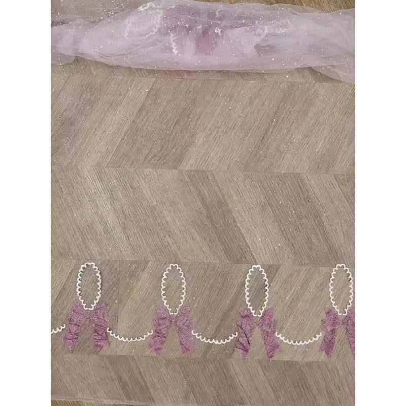 New shining offset-printed bow pattern mesh fabric sewing children's evening dress hem decoration diy lace fabric
