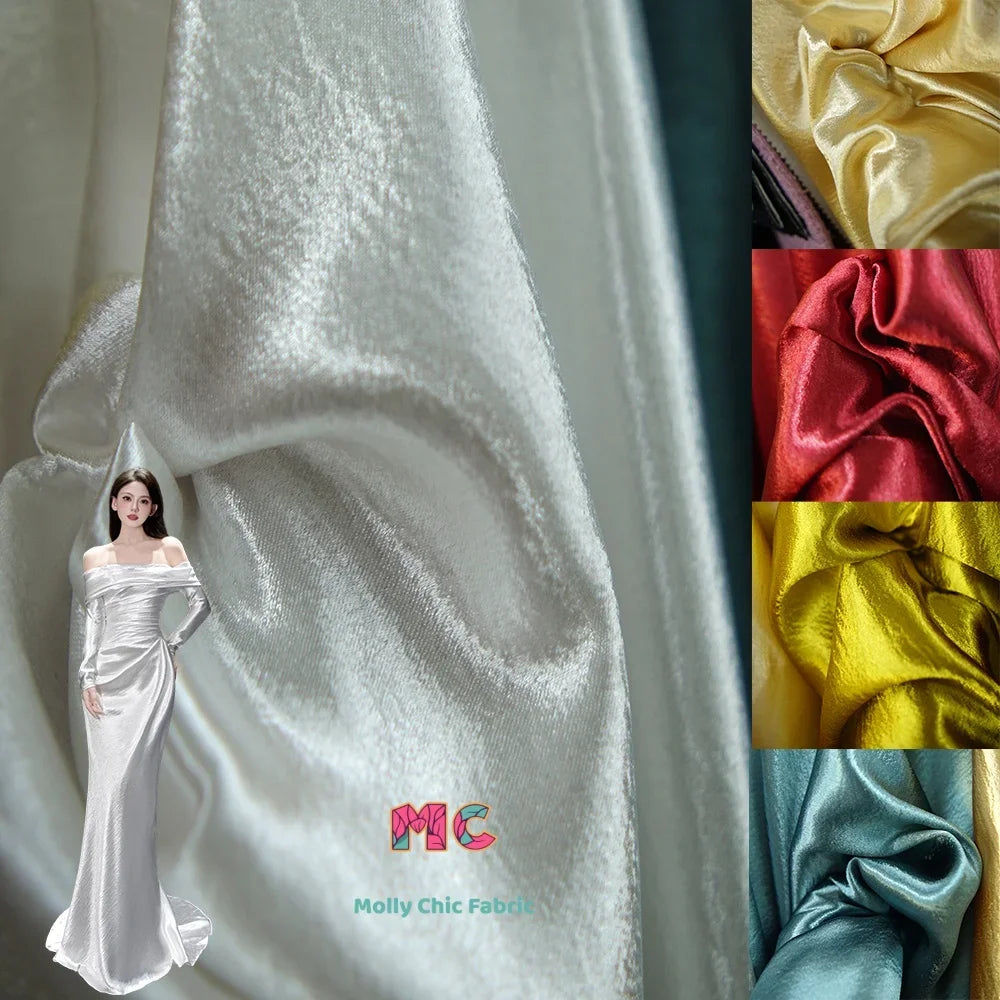 Metallic Shiny Satin Crepe Fabric - Formal Dress Stage Material 150cm