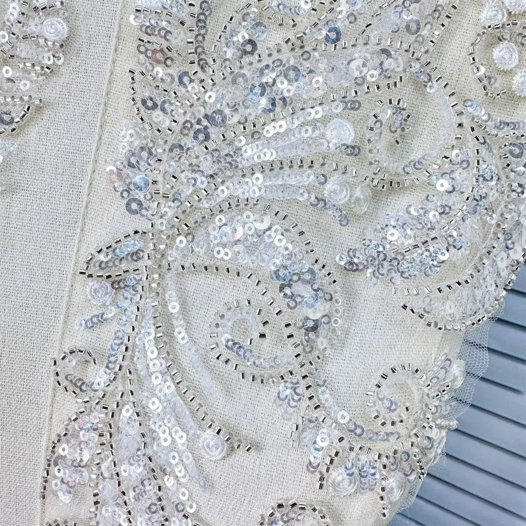 Apliques de encaje blanco de alta calidad, tela de encaje con cuentas, accesorios para vestidos de novia y vestidos de noche, accesorios de ropa hechos a mano