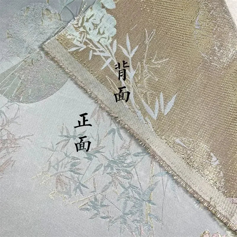 قماش جاكار بخيوط ذهبية - نمط أوراق الخيزران المروحية - مادة تقليدية