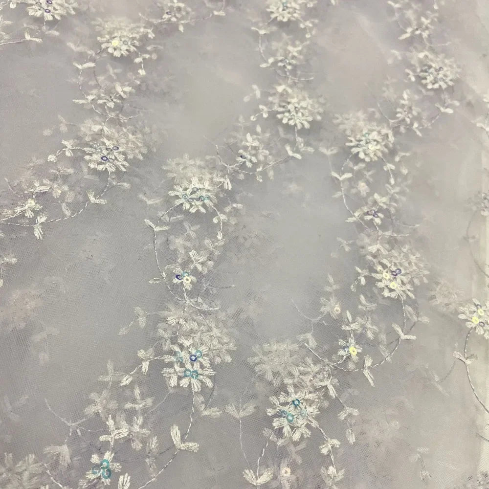 Nueva gasa de malla con bordado de cuentas, bordado floral, tela de gasa de encaje para falda de primavera y verano para mujer, diseñador senior al por mayor