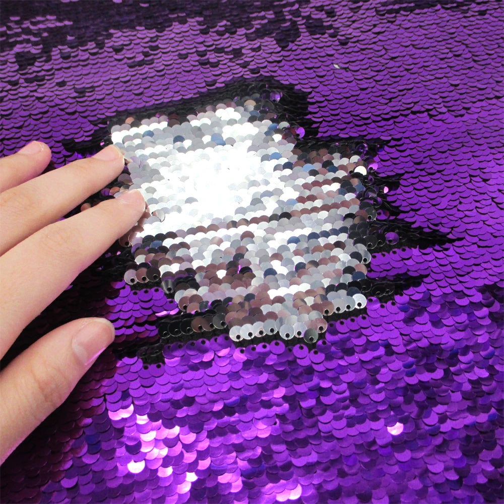 Tela reversible con lentejuelas para vestido de noche, de dos colores, para manualidades creativas, con lazo para el pelo, para bolso o bolso.