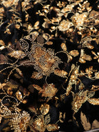 Beaded Embroidered Gold Velvet Sequin Fabric - Luxury Designer Material 140cm