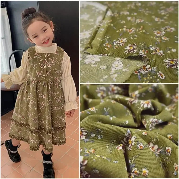 Colorful Corduroy Printed Fabric - Fresh Floral Striped Velvet 145cm