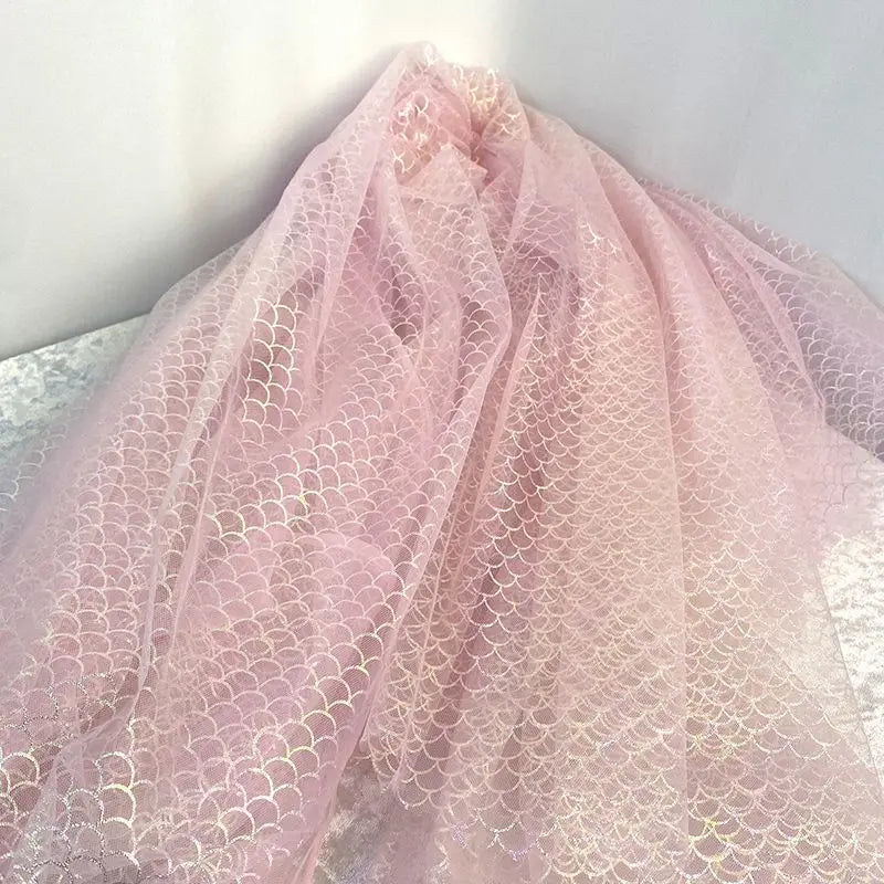 Fish scale iridescent net fabric suitable for wedding dresses formal gowns puff skirts and stage costumes