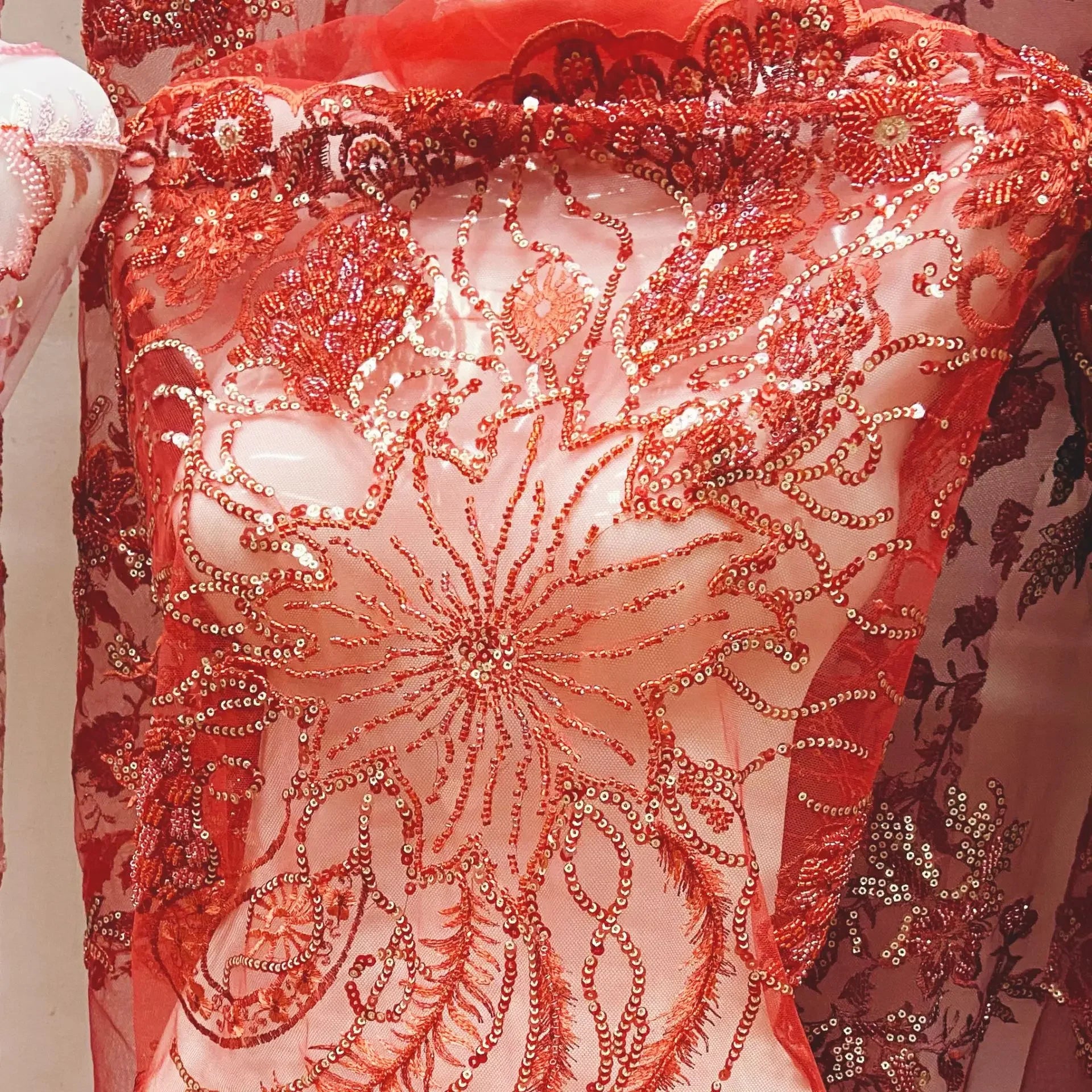 Multi Colored Flowers And Birds Super Dense Super Shiny Beautiful Embroidery Lace Beads Sequins Wedding Dress Banquet Fabric