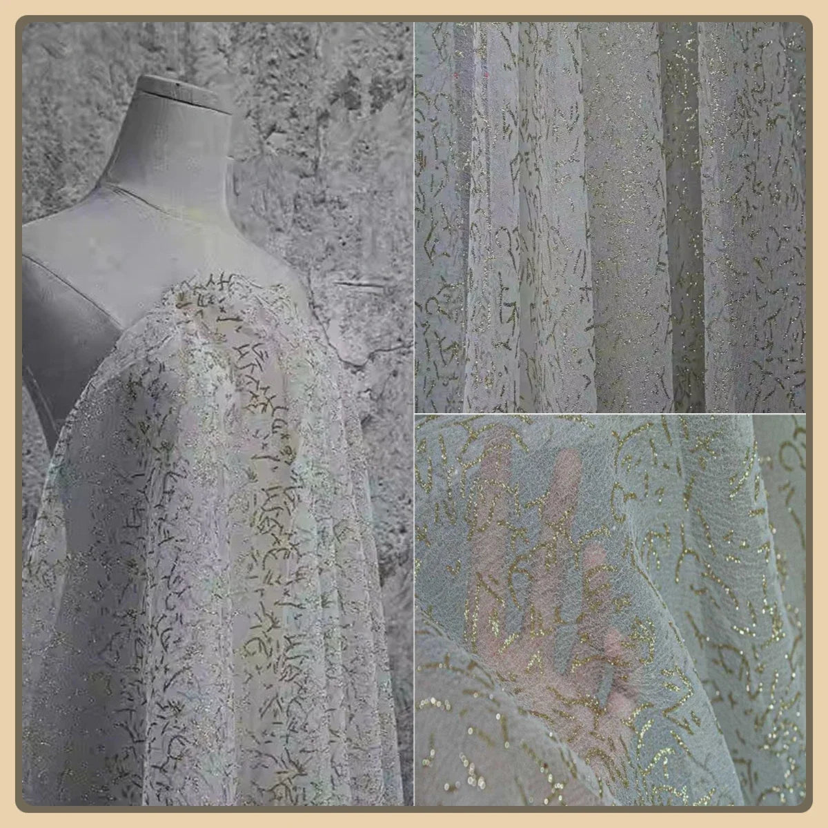 White Bubble Sheen Chiffon Sheer Sequin Fabric High End Material For Wedding Backdrop Decoration Gown Dress DIY Craft Sewing