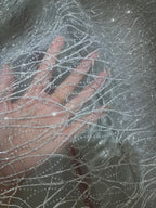 قماش شبكي شفاف بنمط غير منتظم من خيوط فضية لرش فلاش ناعم، فستان زفاف، قماش شبكي