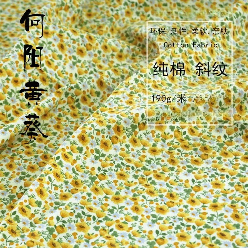 Tela de sarga de algodón puro con estampado floral, suave, totalmente de algodón, para ropa de cama, pijamas, pantalones, cortinas y proyectos de bricolaje para bebés.