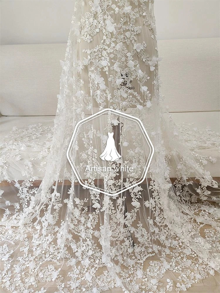 فستان زفاف مطرز بقماش التول 6420 متطور ثلاثي الأبعاد على شكل زهرة وأظافر وخرز وتزيين تنورة مصنوع يدويًا بنفسك