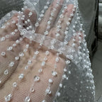 New Vertical Bead Sequin Embroidery Lace Fabric - Wedding Dress Material 100cm