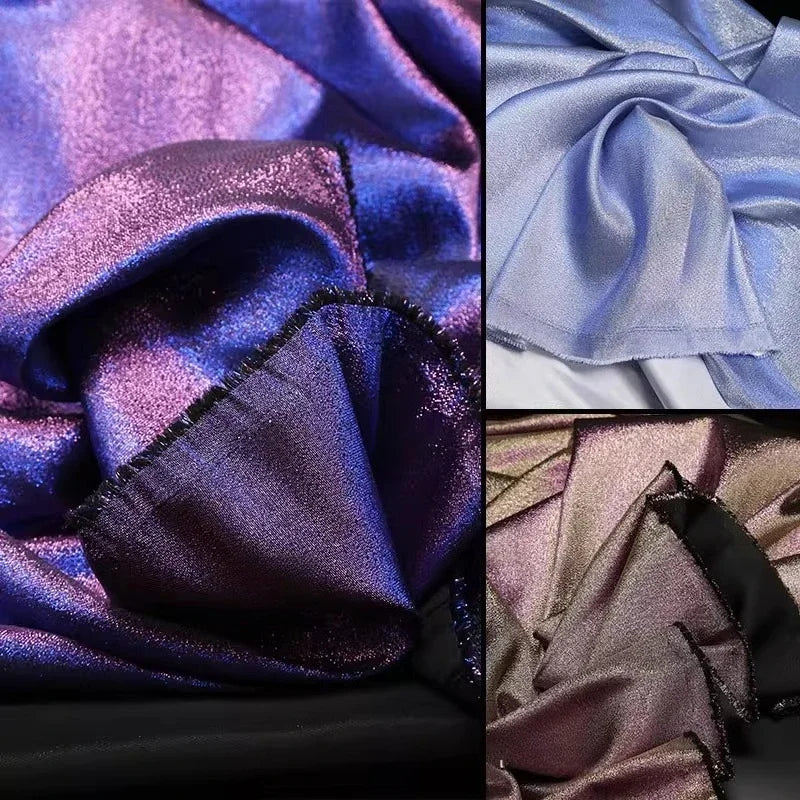 Colorful gradient sparkling satin fabric handmade DIY doll clothes stage costumes background designer fabrics for sewing
