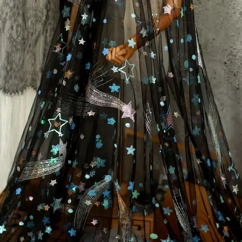 1.5M Wide Star Iridescent Sequin Embroidery Mesh Sewing Children's Clothing Shawl DIY Curtain Designer Fabric