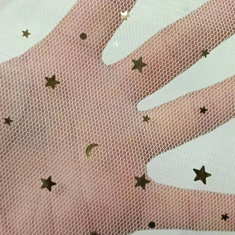 Tela de malla suave de gasa de estrellas y lunas para coser vestidos de novia, vestidos de muñecas, decoración de bodas, accesorios para el cabello, tela decorativa DIY