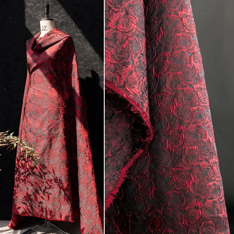 قماش جاكار أحمر نبيذي وردي فستان واسع جميل جاكيت بدلة رجالي ملابس إبداعية مصمم فستان سهرة قماش