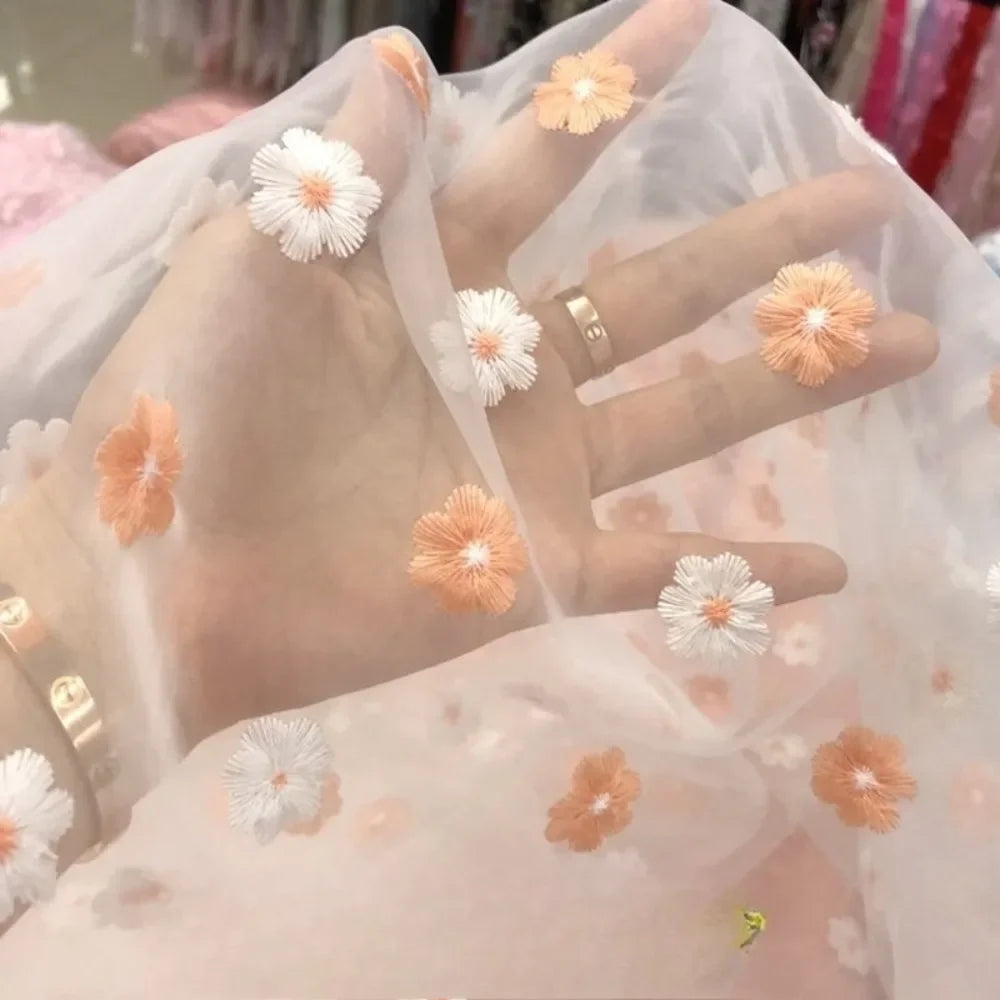 3D Rose Embroidered Organza - Stage Performance & Dress Fabric