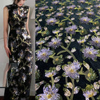 Black Velvet Sequin Embroidery Fabric - Evening Dress & Performance Costume Material