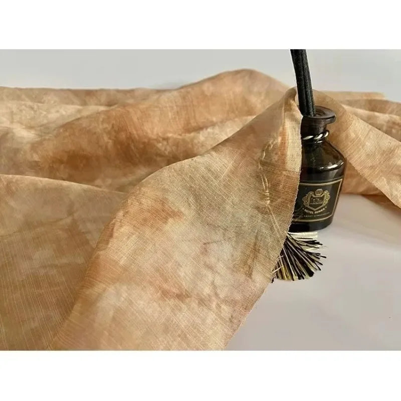 Tela de mezcla de lino y algodón, de seda semitransparente, suave, color café claro y almendra, con tinte natural, para batik, Hanfu, gasa, material para manualidades.