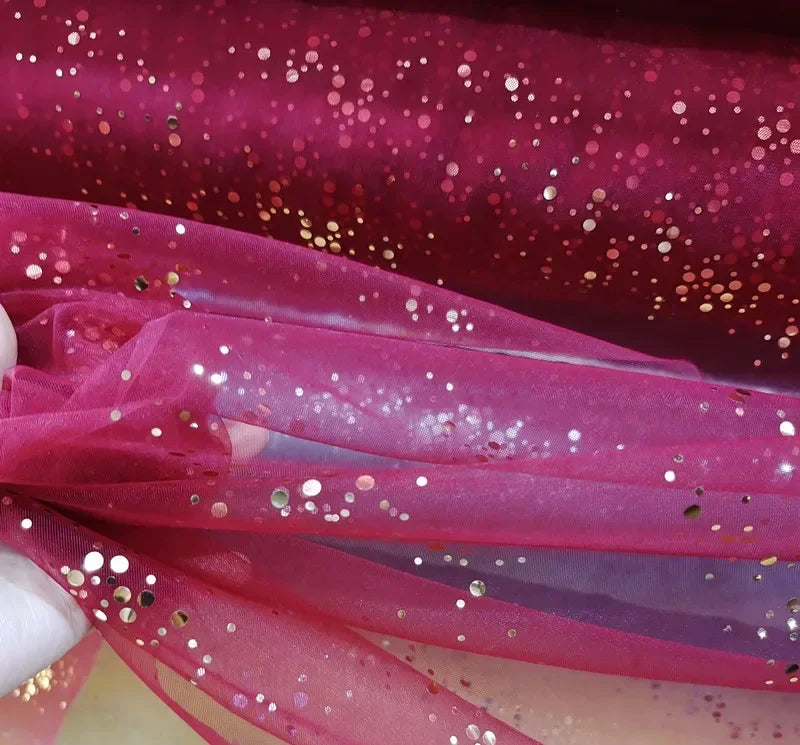 قماش شبكي مطبوع برقائق معدنية - مادة شفافة ناعمة 145 سم